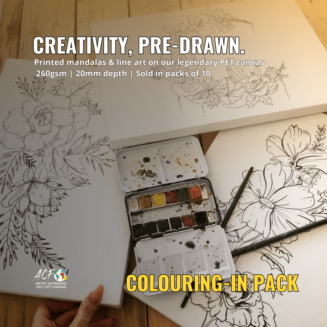Paint n Sip Colouring - In Canvas – Bulk 10x Pack (Custom or Pre - Printed Designs) - Art Canvas Factory