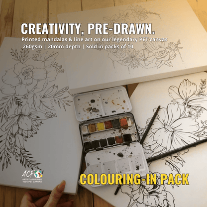 Paint n Sip Colouring - In Canvas – Bulk 10x Pack (Custom or Pre - Printed Designs) - Art Canvas Factory